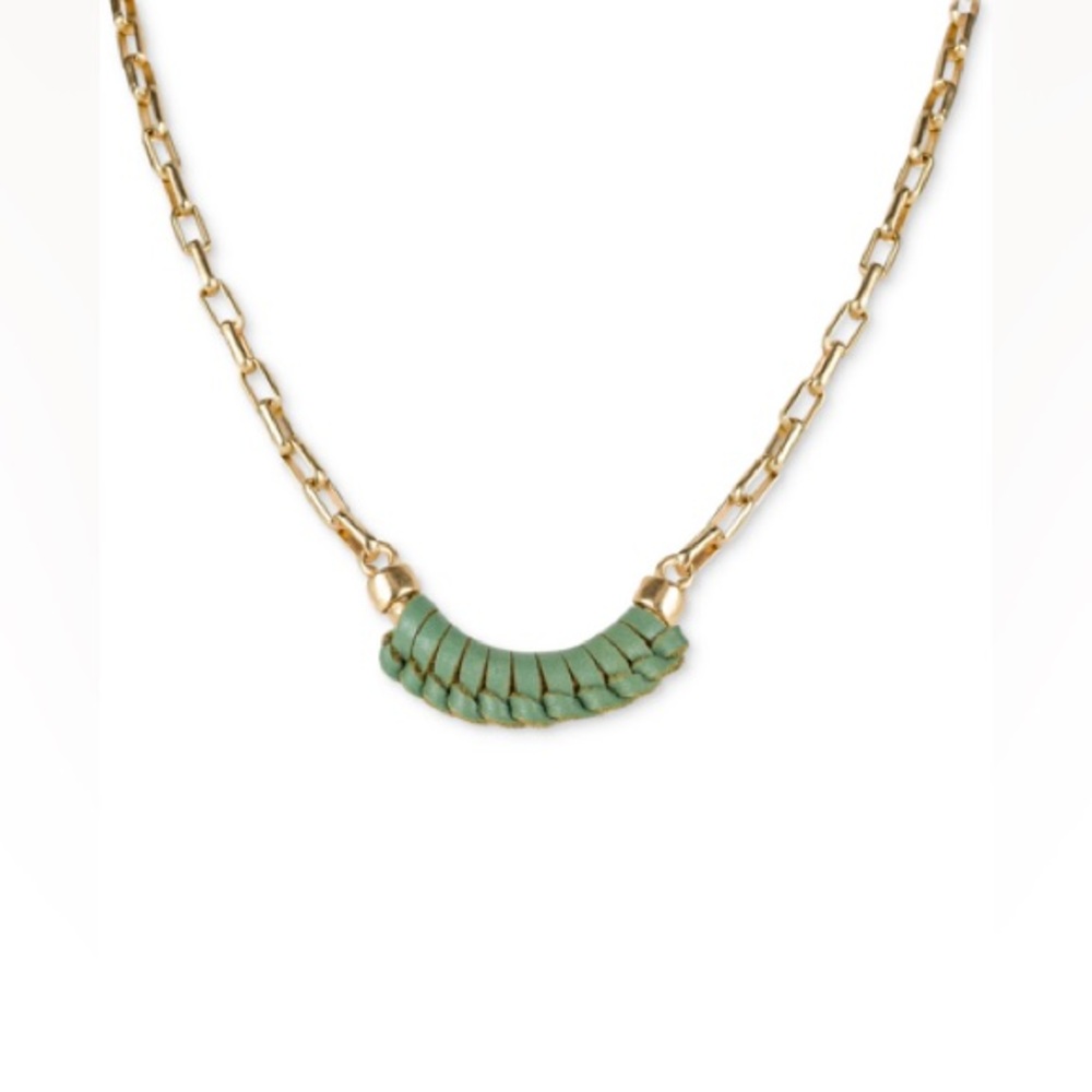 Patricia Nash Gold-Tone Sorella Green Leather Wrapped Crescent Necklace